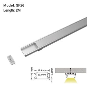 Profilo Alluminio Piatto 2mt completo di cover Opaca, Tappi e Clip